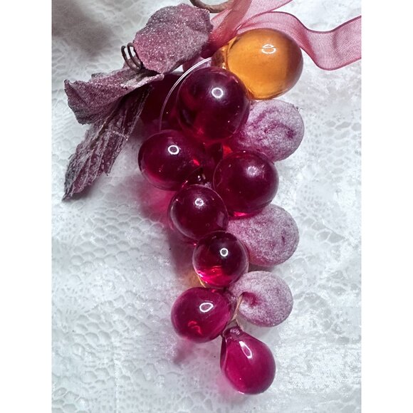 Grape Lucite Acrylic Clusters Sugar MCM Ribbon Leave Accents Decor Set of 5 - Picture 8 of 16